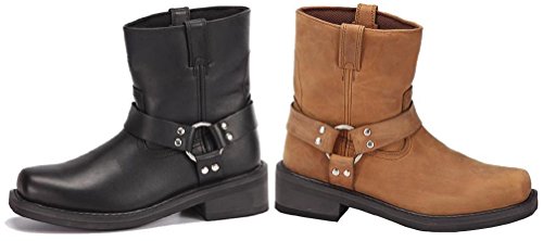 Men's Full Grain Leather - Oil Resistant Bottom Motorcycle Harness Boots - Black / Brown - Sizes 5-13