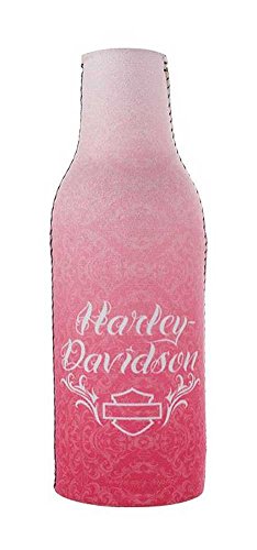 Harley-Davidson Zippered Bottle Koozie, Bar & Shield Tribal Pink & White BZ05107