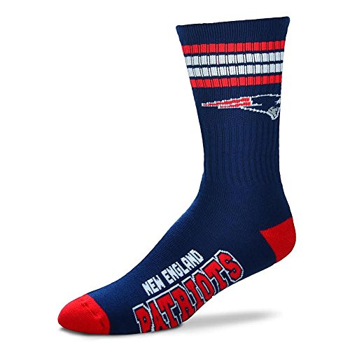 NFL 4 Stripe Deuce Crew Socks Mens-New England Patriots-Size Large(10-13)