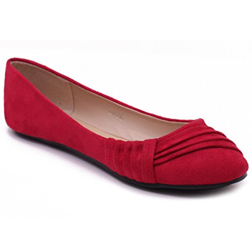 Ollio Women's Shoe Decorative Pleat Casual Faux Suede Ballet Comfort Flat