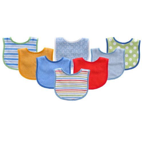 8-Pack Colorful Printed Baby Bibs, Blue