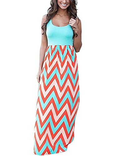 Metup Womens Summer Color Block Sleeveless Long Cocktail Party Dress Orange 2XL