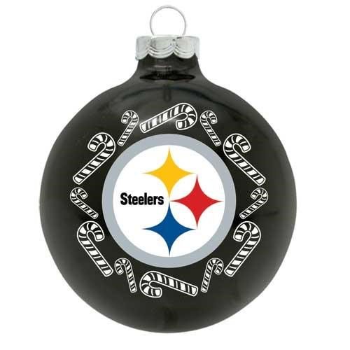 Pittsburgh Steelers 2 5/8'' Painted Round Candy Cane Christmas Tree Ornament