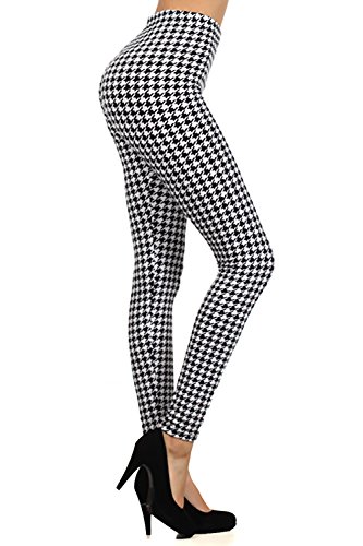 Houndstooth Pattern Graphic Print High Waist Leggings Pants Tights