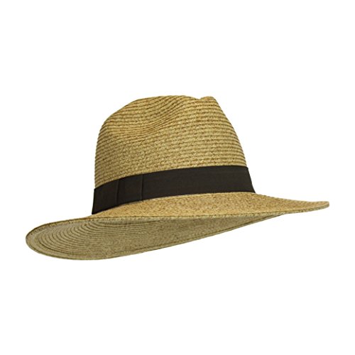 Straw Panama Fedora Sun Hat w/ Drawstring, SPF UPF 50 UV Blocking Protection