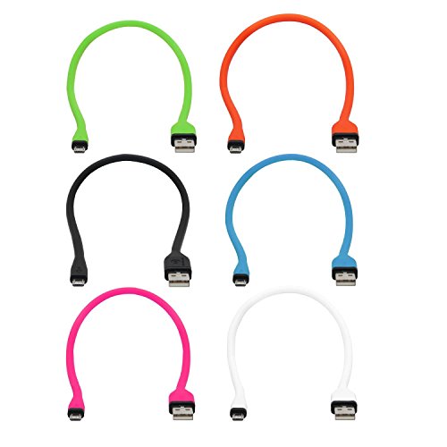 dCables Bendy & Durable Short Micro USB Charging Cable - 15 Inch - 6 Pack Rainbow + B&W