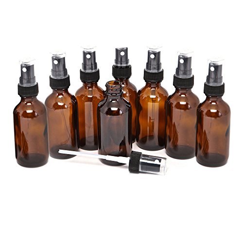 8 Pack Amber Spray Bottles [2oz] - Premium Quality - Empty Glass Bottles For Cleaning Solutions - Best Refillable MIST SPRAY Pack Perfume Atomizer