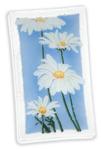 

Peggy Karr Glass Hand Crafted 4 Daisies Rectangular Tray, 10-Inch
