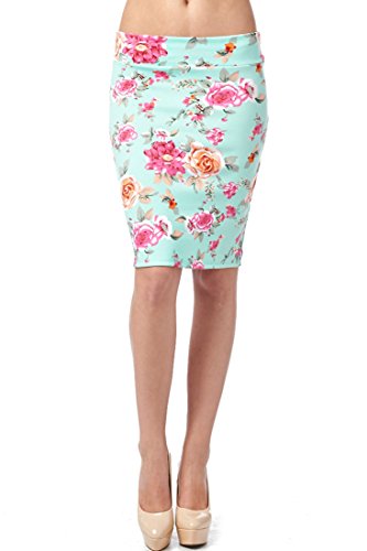 82 Days Women'S Ponte Roma Above Knee Pencil Skirt with Print - Print