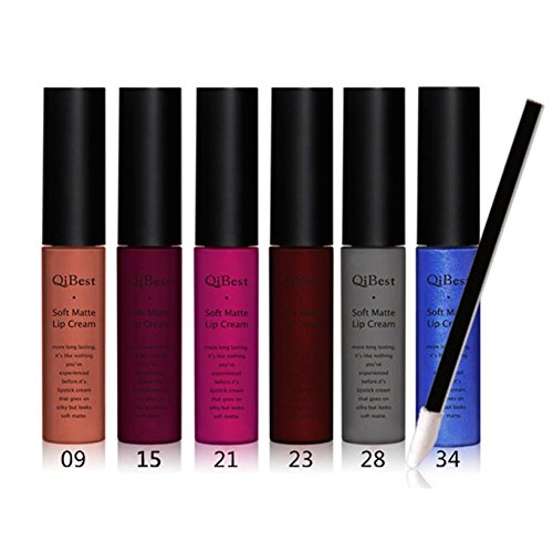 Spdoo 6 Pcs Waterproof Matte Liquid Lip Gloss Lipstick + Lip Brushes