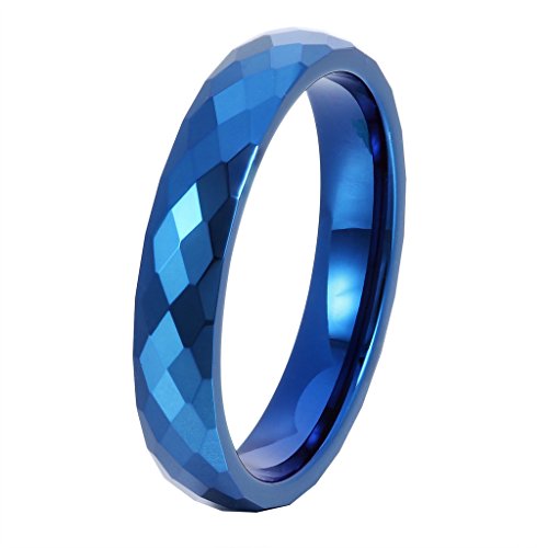 L-Ring 4MM Tungsten Band Ring Multi Faceted Rhombic Section Blue Plated Diamond,Size 4-11