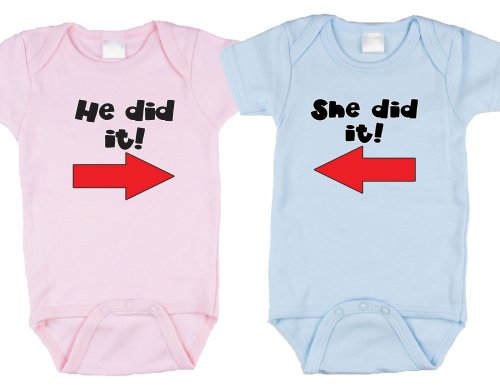He Did It - She Did It, Twin Boy/Girl Gift Set (Includes 2 Bodysuits)