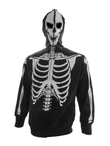 Full-Zip Up Glow in the Dark Black Skeleton Sweatshirt Hoodie Costume