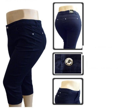 NEW 1826 Stretchy CAPRI DARK BLUE denim jeans HIGH WAIST WOMENS PLUS SIZE PC-680