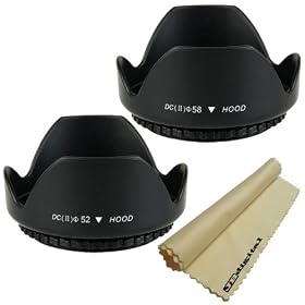 58mm and 52mm Tulip Flower Lens Hood + Super JB Microfiber Cleaning Cloth for CANON Rebel T3i T2i T1i XT XTi XSi XS, CANON EOS 1100D 600D 550D 450D and NIKON D5100 D3100 D7000 D40X D60