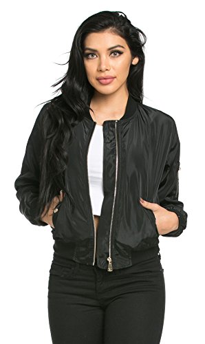 Women's Lightweight Classic Flight Bomber Jacket in Black Gray Pink