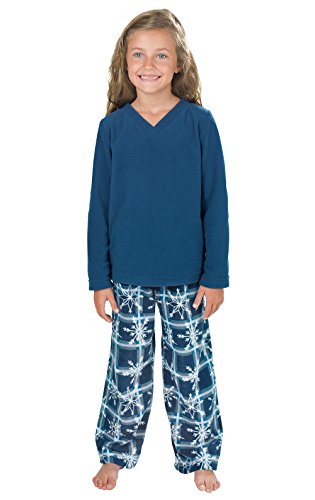 PajamaGram Girls' Blue Snowflake Fleece Pajamas w/ Long-Sleeved Top