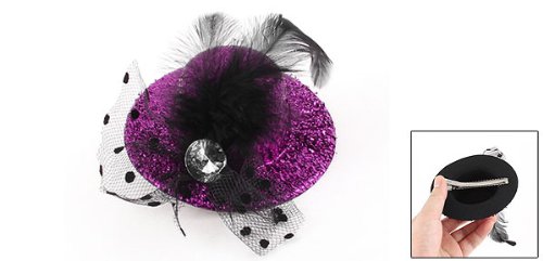 

Women Party Faux Crystal Mesh Bowknot Detail Tinsel Cover Design Hat Alligator Hair Clip Fuchsia