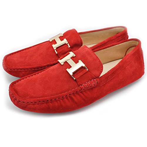 Fulinken Mens Leather Slip-on Casual Buckle Loafer Driving Mens Car Shoes Moc Shoes