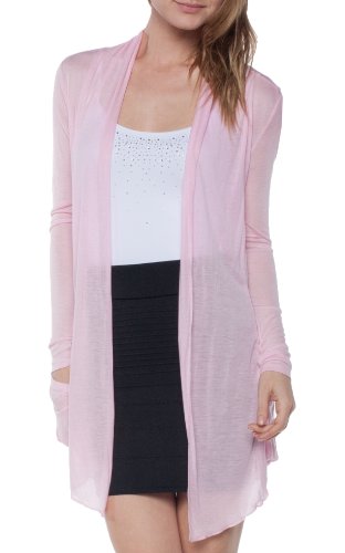 A.S Sheer Rayon Jersey Draped Open Front Long Sleeve Cardigan