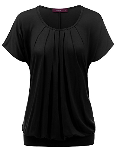 Doublju Womens Basic Short Sleeve Round Neck Drape Loose Fit Top