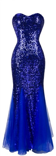 Angel-fashions Women's Mermaid Sleeveless Sequins Ruching Tulle Wedding Dress