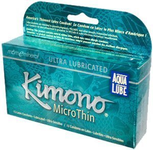 Kimono MicroThin Latex Condom Ultra Lubricated with Aqua Lube by Mayer Laboratories - 12 Count
