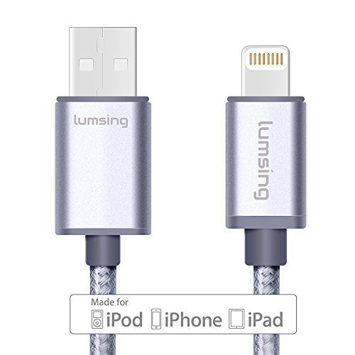 Lumsing Nylon Braided Lightning to USB Cable Apple MFi Certified Sync Charging Lightning Cable (3.3 Feet/1M) for for iPhone, iPod and iPad(Silver)