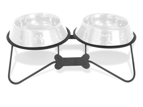 

Platinum Pets Double Bone Tie Diner Stand with Two 4-Cup White No-Tip Embossed Bowls