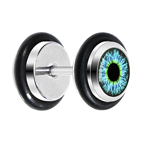 Black Human Eye Brilliant Blue Explosion Iris Stainless Steel Cheater Plug Pair