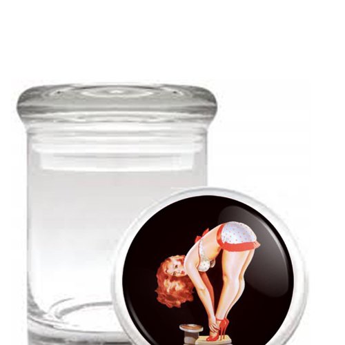 

Odorless Air Tight Medical Glass Jar Pin Up Girl Design-004