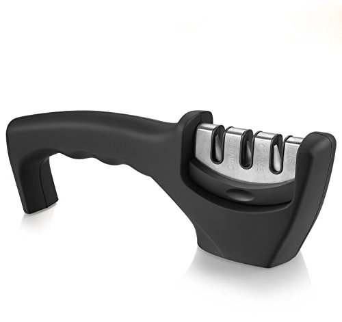 Rakuka Masamune Messerschärfer, Knife Sharpener Mit 3 Etappen, Ergonomisches Design Anti-Rusch Matte Aluminium Oberfläche für Kochmesser , Obstmesser , Schere usw.