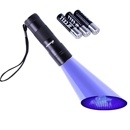 HEIOKEY Handheld 12 LED Ultraviolet Led Flashlight Blacklight UV Pets Stains Detector Torch 395nm Mini UV Light For Checking Currency,Human Fluids,Scorpions With 3 X AAA Batteries-Black