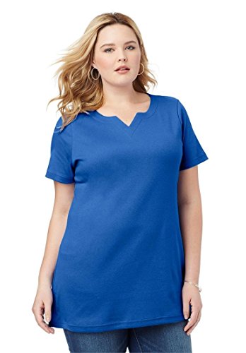 Roamans Women's Plus Size Notch Neck Tunic - Solid Colors