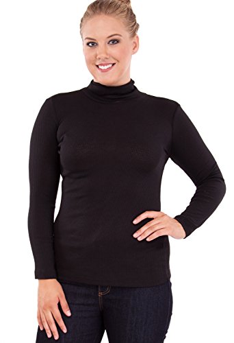 Black Ladies Plus Size Long Sleeve Turtleneck Ribbed Sweater