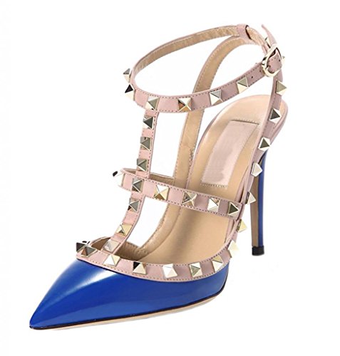 Littleboutique Metallic Strappy Sandal Pointed Toe Celerity Dress Slingback Sandals Rivet Studded Stiletto Shoes