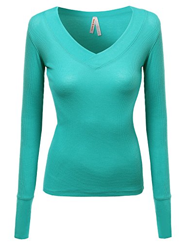 MBE Women's Basic V-neck & Henley Lace Long Sleeves Thermal Tee