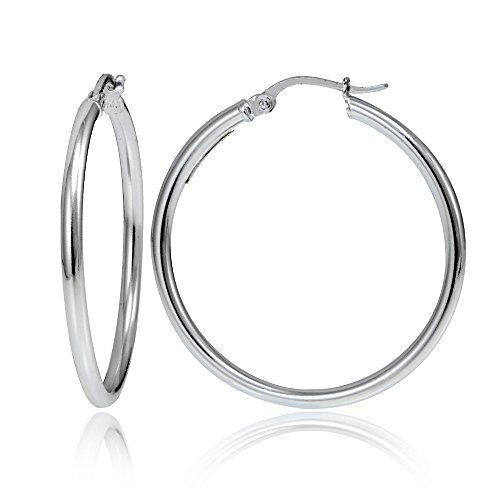 Hoops & Loops Sterling Silver 2mm High Polished Large Round Hoop Earrings