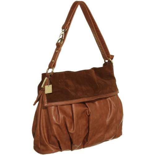 

VECCELI ITALY Novelty Faux Leather Satchell w/ Suedette Detail,LBRN