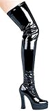 Thrill Sexy Black Patent Leather Thigh High Platform Boots