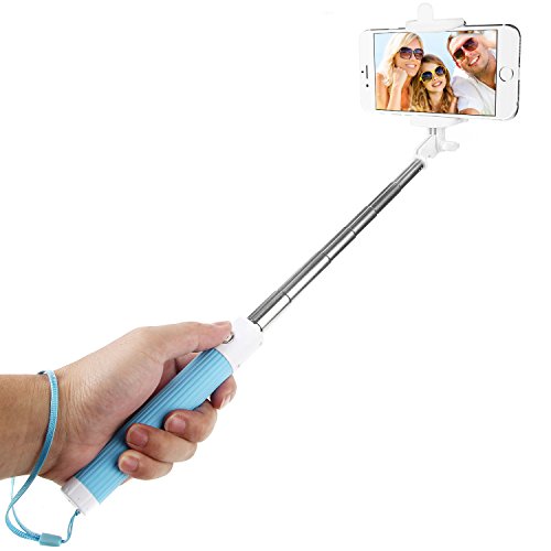 Dealgadgets Selfie Stick with Built-in Bluetooth Remote Shutter for Smartphones - Blue