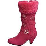 Lucky Top Girl's Low Heel Dress Boots with Embroidered Flowers Accent and Fur Trim