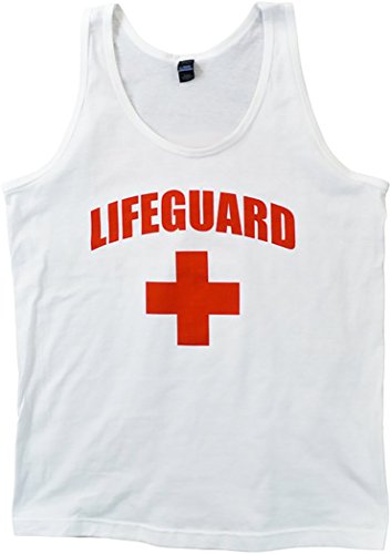 Life Guard Tank Top - Unisex Slightly Fitted White With Red Cross (Medium)