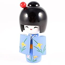 お土産こけし 日本の着物こけしドール おもちゃ 伝統デザイン 華やかな彩り 原木 青色 デコ