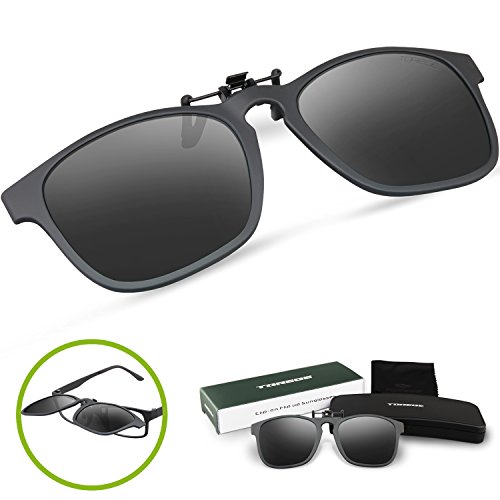 Torege Polarized Clip-on Flip up Rubber Clip Sunglasses Lenses With EMS-TR90 Frame For Driving Cycling Fishing T004