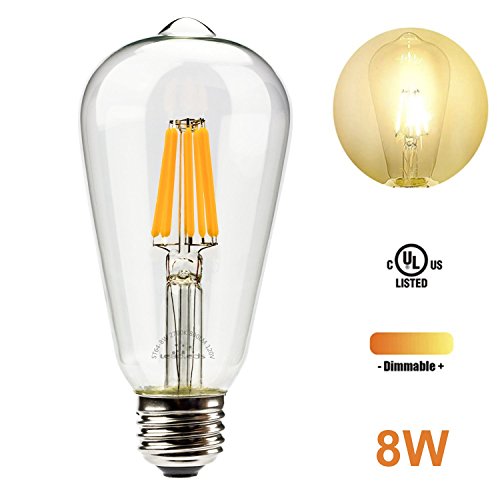 Leadleds FLA8TD LED Bulb Dimmable Healthy Edison Light with Medium Screw E26 Base, ST19 8 Watt 80 Watt Incandescent Bulb Replacement 2700K Neat Warm White