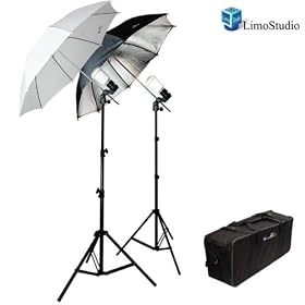 LimoStudio 2 Photography Flash Strobe Studio Lighting Light Kit with Stands, Photo Umbrella, Carrying Case, AGG342