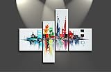 Cherish Art 100% Hand Painted Abstract Oil Paintings Colorful Landmarked Tall Buildings 4 Panels Wood Framed Inside For Living Room Art Work Home Decoration