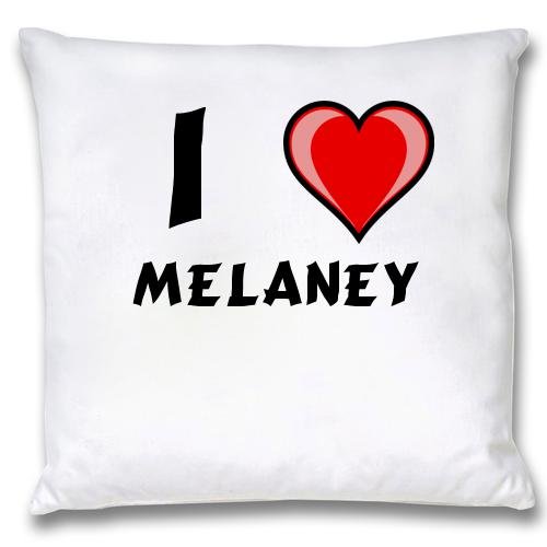 

White Cushion Cover with I Love Melaney (first name/surname/nickname)