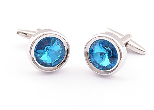 Super Shiny Swarovski Crystal Blue Opal Circular Cufflinks Elegant Style
